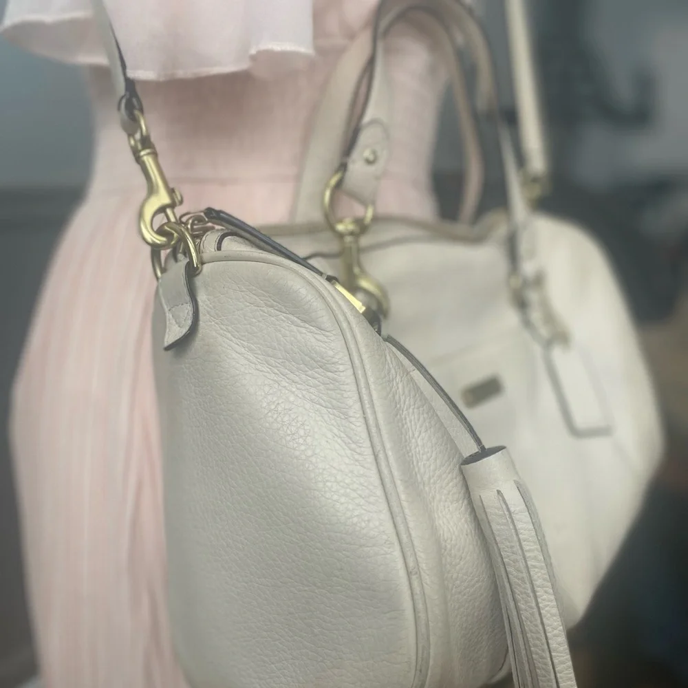 Coach Avery Pebbled Leather Satchel | Ivory Beige